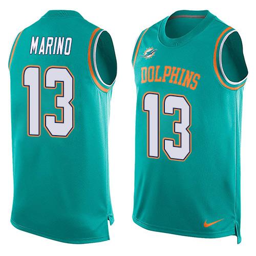 Nike Dolphins #13 Dan Marino Aqua Green Team Color Men's Stitched NFL Limited Tank Top Jersey - Click Image to Close